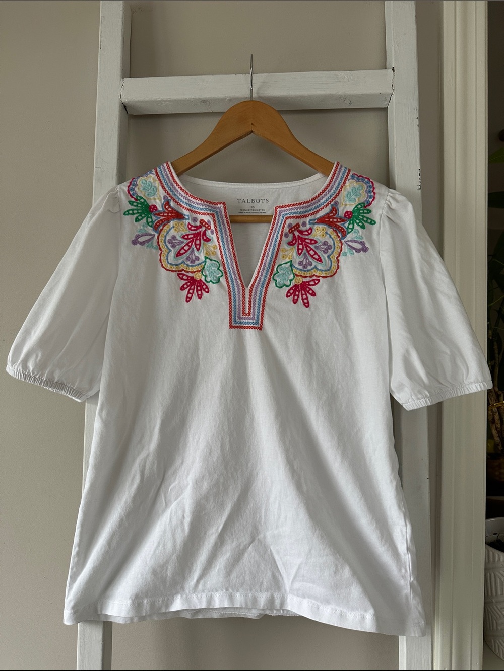 Talbots Boho Embroidered 100% Cotton Tee